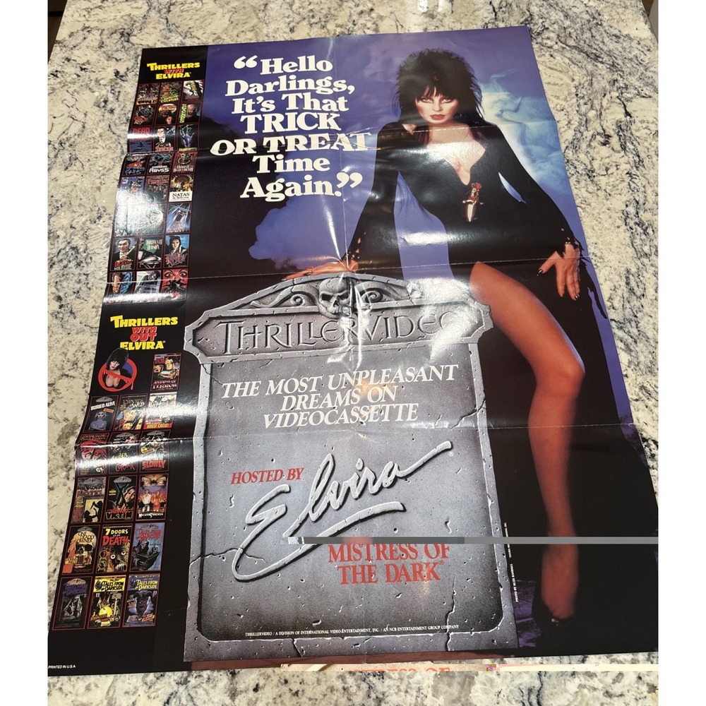 Vtg '80s Elvira Thriller Video Promo Print Ad Original Poster Classic Horror